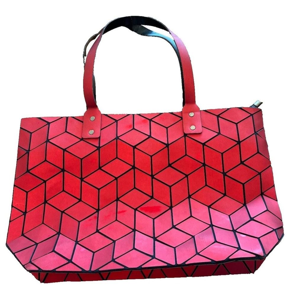 Emilio Pepe Italy Geometric Tote Bag Purse red prism‎ shopping, beach, travel